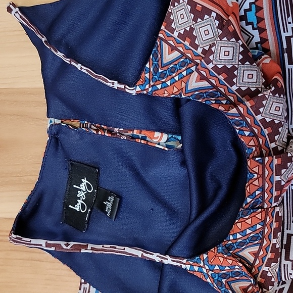 by & by Multicolor Tribal Mini Halter Dress With Elastic Waist Sz Large - Picture 6 of 8